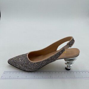 YDN Metallic Silver Glitter Slingback Heels